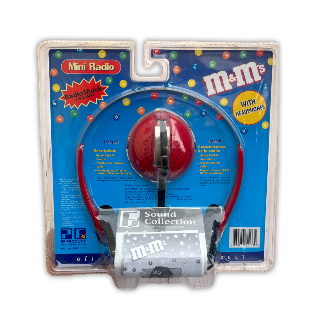 M&M's Mini Radio Shack AM/FM Radio (Headphones, Lanyard, Belt Clip)