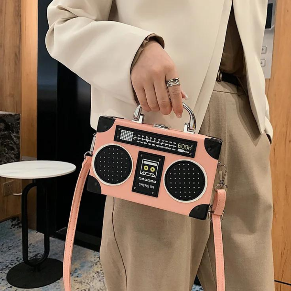 Pink Radio Boombox Clutch Purse