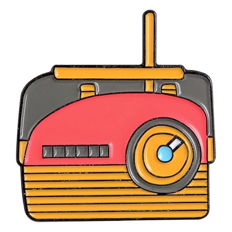 Retro Radio Enamel Brooch Pin (Orange)