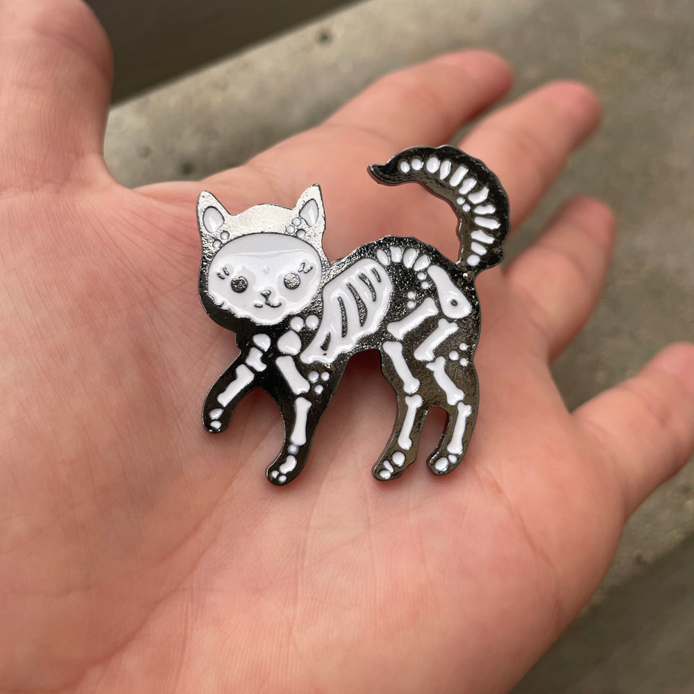 Skeleton Cat Enamel Pin