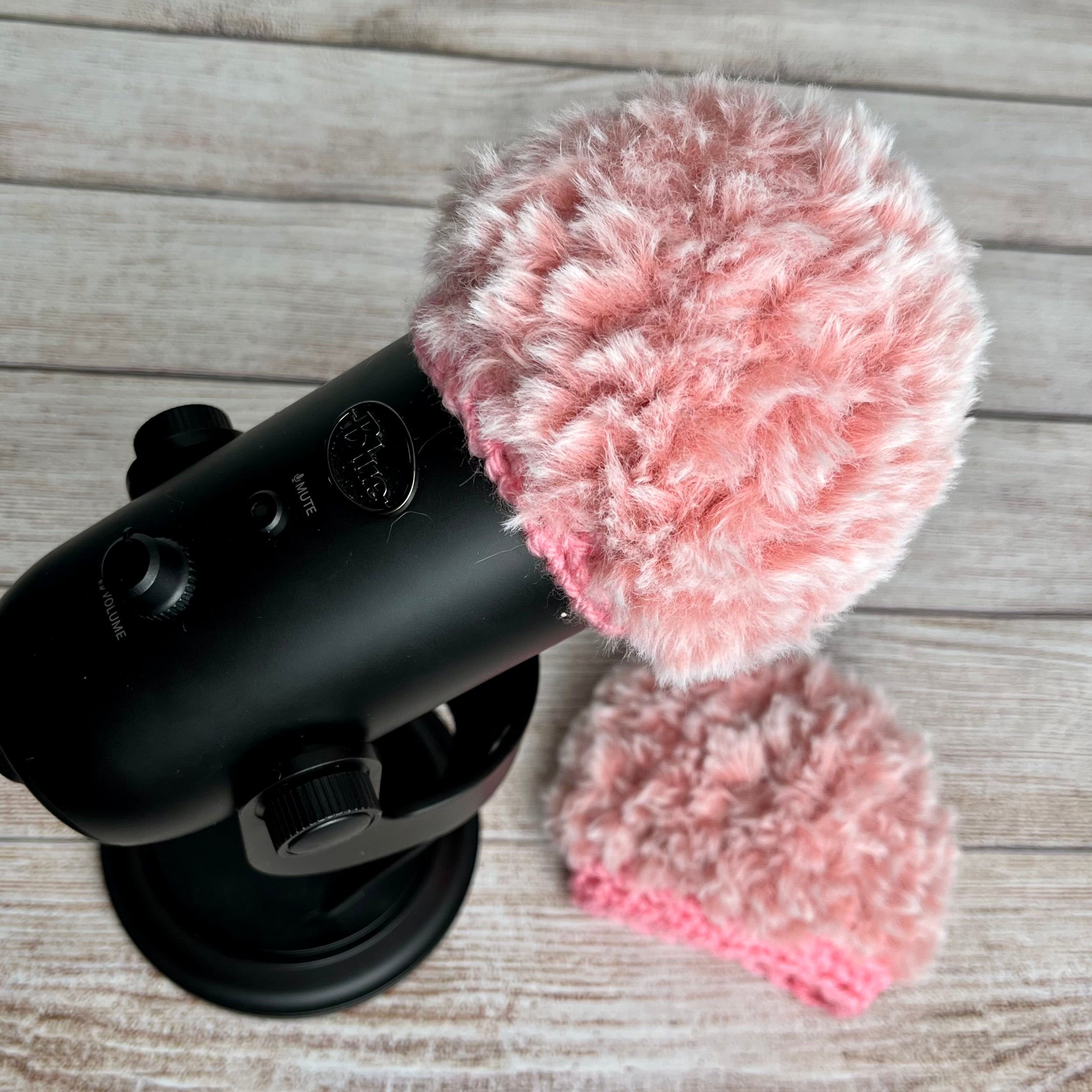Pink Fuzzy Crocheted Blue Yeti Mic Windscreen Pop Filter