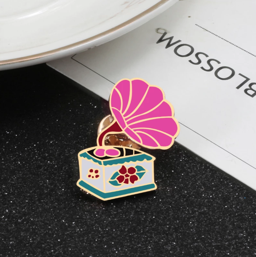 Floral Phonograph Enamel Pin