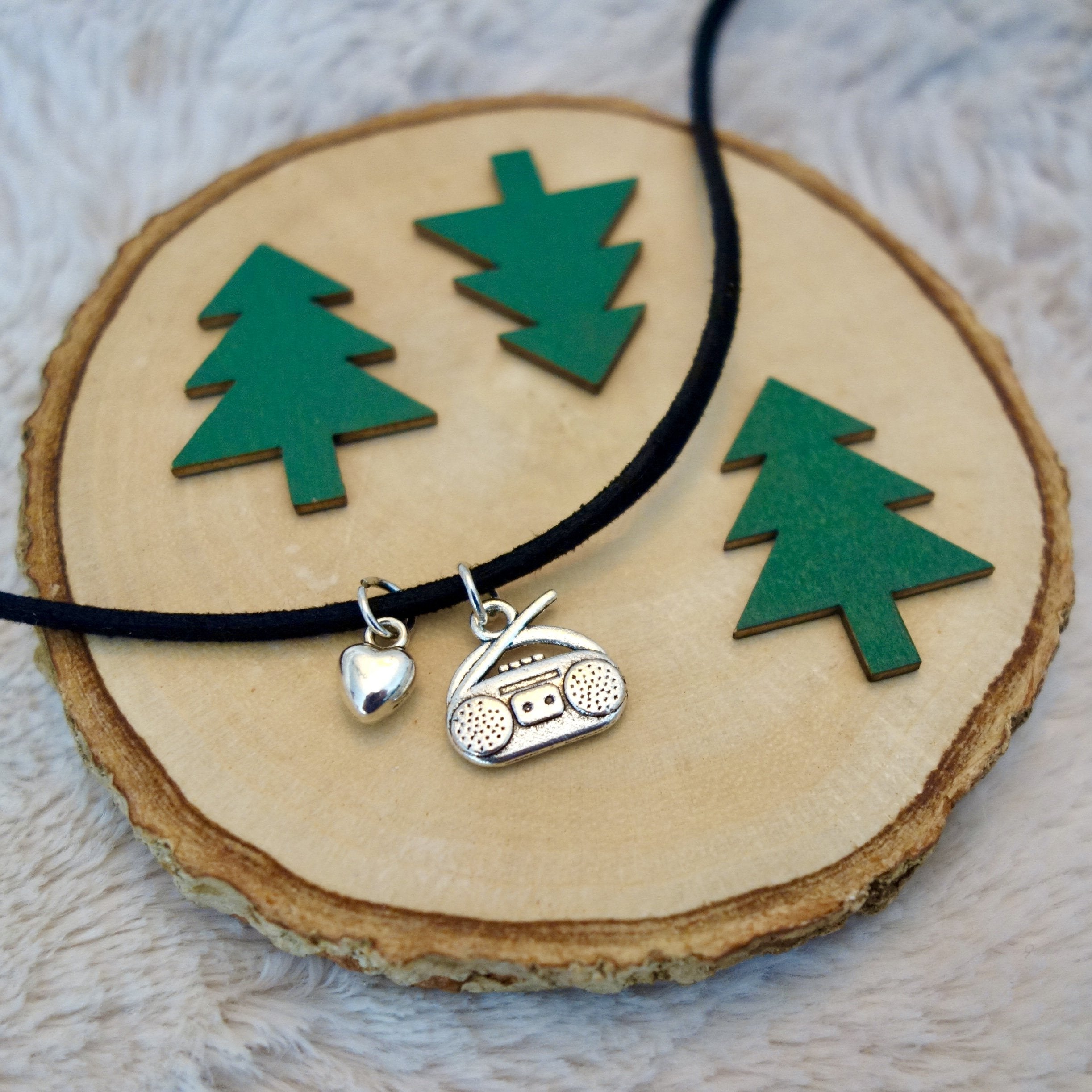 Radio Boombox + Heart Necklace