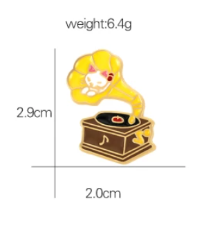 Peeping Cat Phonograph Enamel Pin